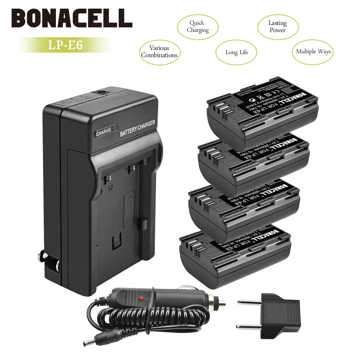 Bonacell 2600 мАч LP-E6 Аккумулятор для цифровой камеры+ зарядное устройство для Canon EOS 5D Mark II 2 III 3 6D 7D 60D 60Da 70D 80D DSLR EOS 5DS L50