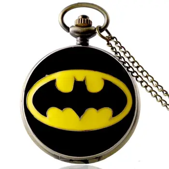 

IBEINA Black Batman Watch Theme Full Hunter Quartz Engraved Fob Retro Pendant Pocket Watch Chain Gift