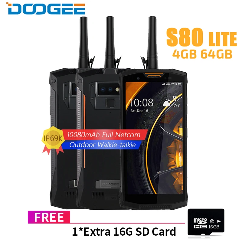 

IP68/IP69K Walkie talkie DOOGEE S80 Lite Mobile Phone Wireless Charge NFC 10080mAh 12V2A 5.99 FHD Helio P23 Octa Core 4GB 64GB