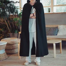 Мужской плащ, хлопковая Длинная Верхняя одежда с капюшоном, винтажный однотонный Свободный плащ, ветровка, модный Мужской плащ, Hombre INCERUN