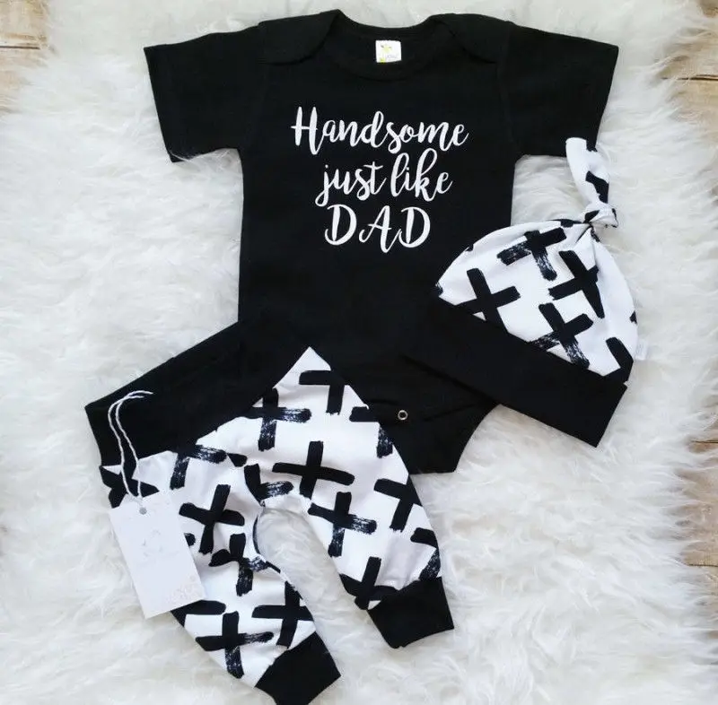 Pudcoco Boy Set 0-24M 3Pcs Newborn Baby Boys Cotton Top Romper Pants Leggings Outfits Clothes