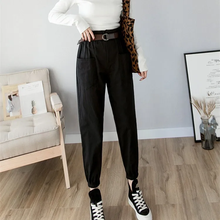 

2019 Summer Fashion Solid Harem Pants Women Loose High Waist Pants Casual Cargo Trousers Sweatpants