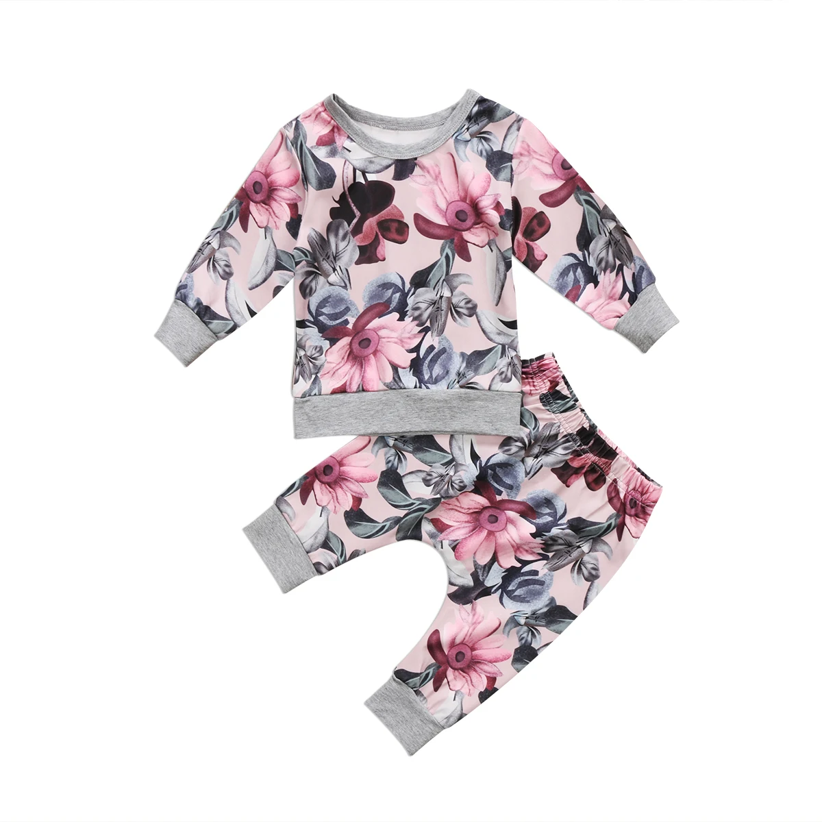 

2pcs Newborn Baby Girls Clothes Coats T-shirt Tops+Floral Pants Outfits Set