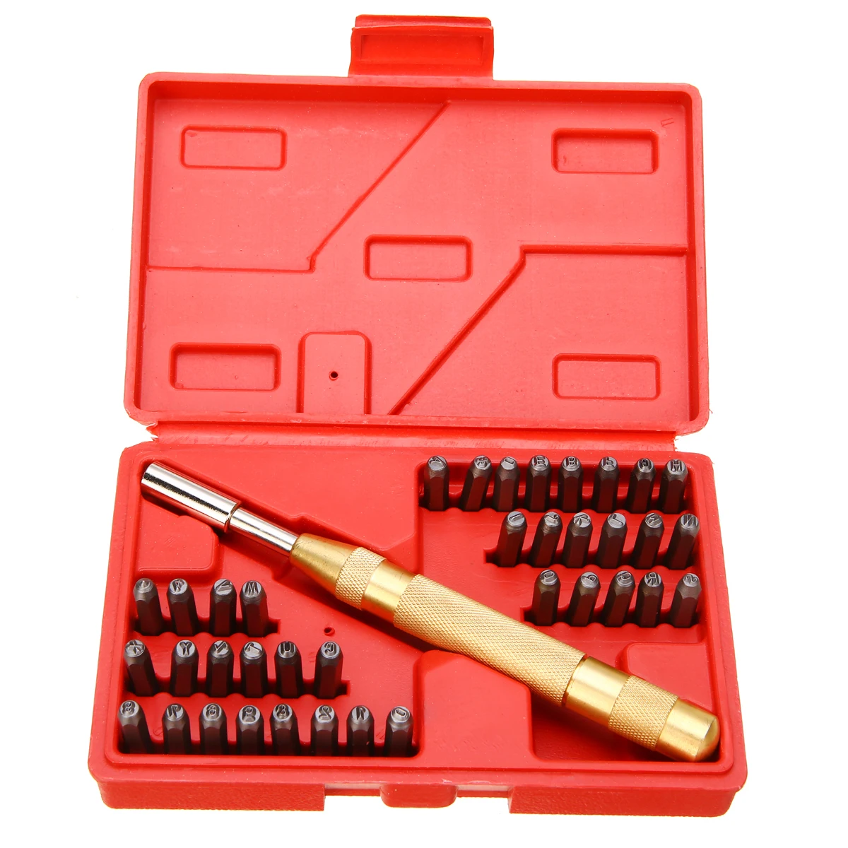 

38Pcs Automatic Letter Number Stamping Metal Punch Stamp Set Tool Kit for Plastics Leather Soft Metal Punch Imprint Stamping Die