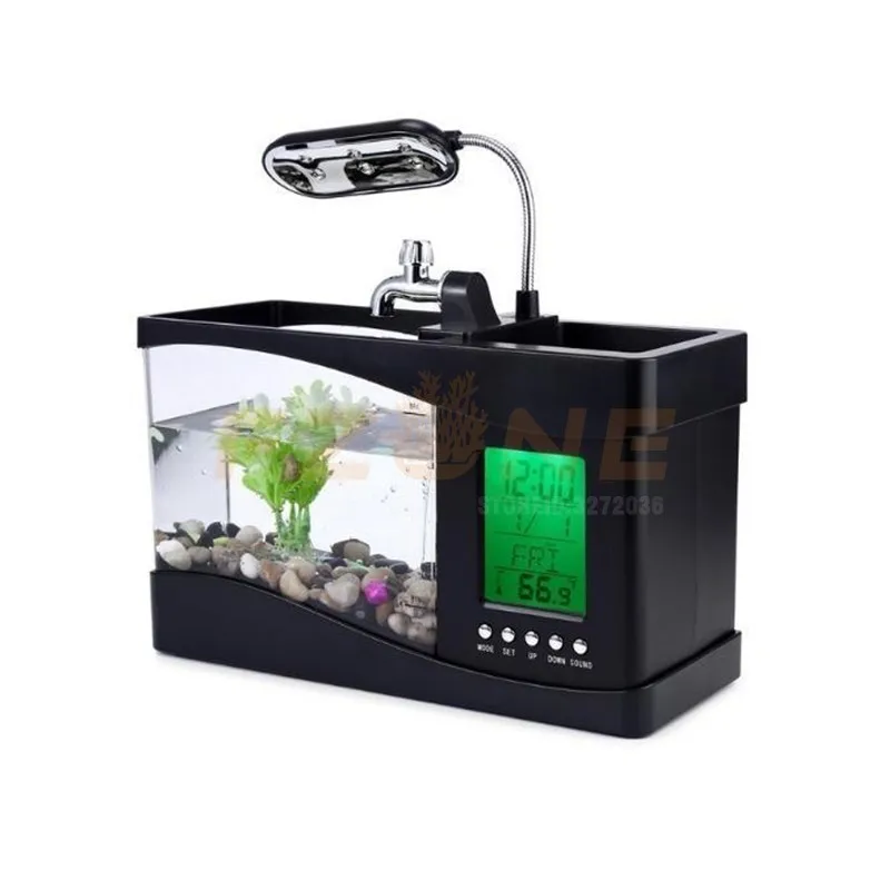 

Mini Aquarium Fish Tank USB Aquarium With LED Lamp Light LCD Display Screen And Clock Fish Tank Aquarium Fish Tanks 2 Models