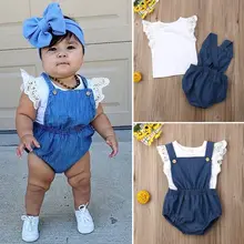 Pudcoco/комплект для девочек от 0 до 24 месяцев, кружевной топ для новорожденных девочек, футболка джинсовые комбинезоны, комбинезон, шорты, одежда