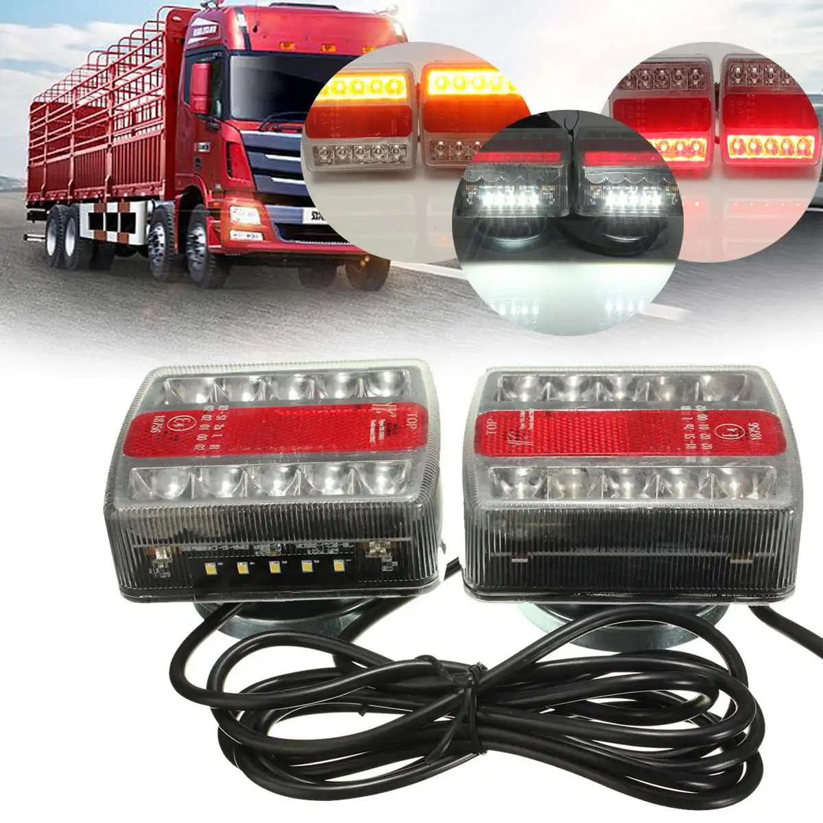 

2X 12V 5 Functions 30 LED Trailer Tail Towing Light Rear Indicator Brake Reflector Number Plate Powerful Magnet Easy Fit