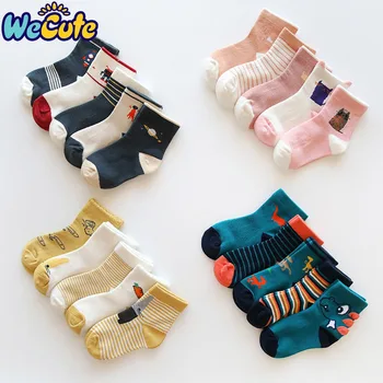 

Wecute 5pairs New Cartoon Baby Boys Girls Socks Cute Animal Striped Socks Children Kids Soft Comfortable Socks For 1-12Y