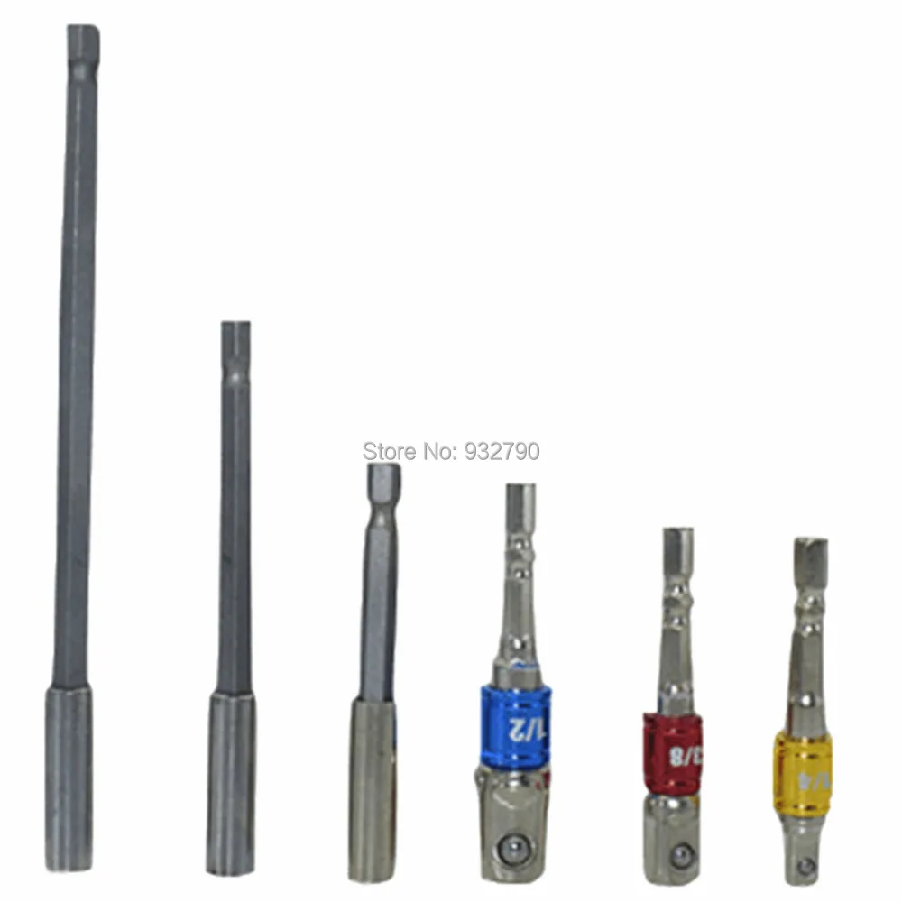 

3pcs Power Extension Socket Bit Adapter Drill Nut Driver 1/4" 3/8" 1/2" + 3pcs Magnetic Bit Holder 75mm(3") 100mm(4") 150mm(6")