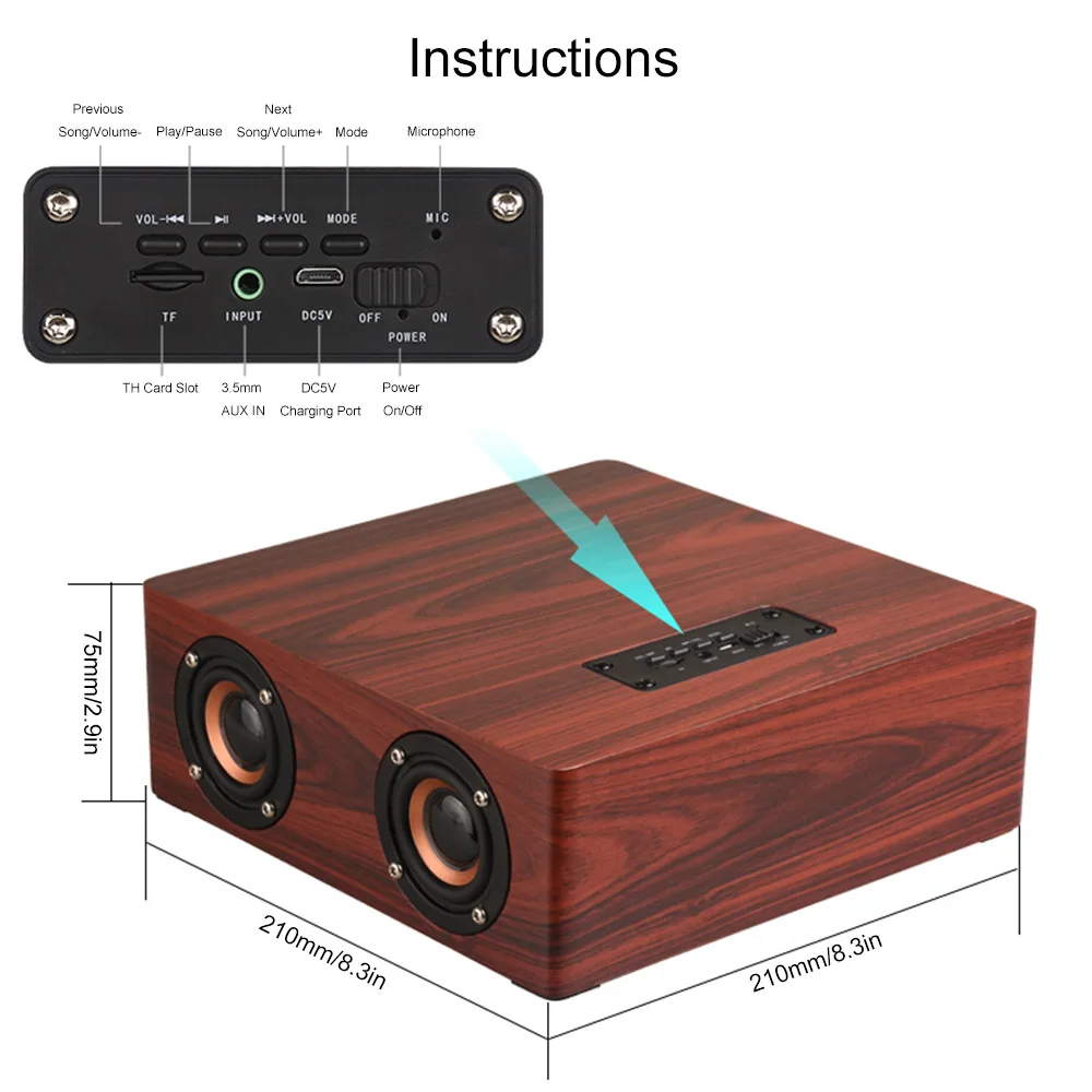 Q5 деревянный Bluetooth 4 2 динамик 3 Вт * Рог Поддержка FM TF карта AUX в сабвуфере