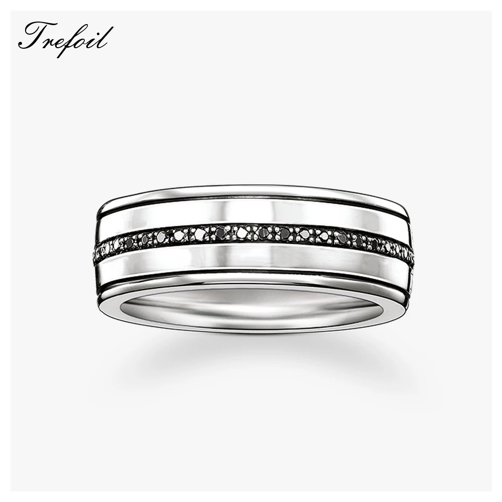 

Black Line Wedding Bands Rings, 925 Sterling Silver Zircon Pave Fashion Jewelry Vintage Male Gift For Women and Men 2018 New