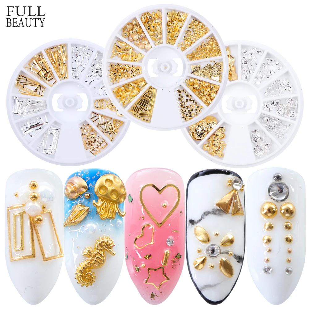 

Gold Sliver Hollow Nail Studs Metal Frame Summer 3D Nail Art Polish Decoration Stickers Manicure Glitter Rivet Accessories LE773