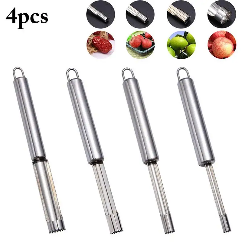 

4PCS Fruit Corer Stainless Steel Apple Corer Fruit Seed Core Remover Pear Apple Corer Seeder Slicer Knife Fruit Vegetable Tools