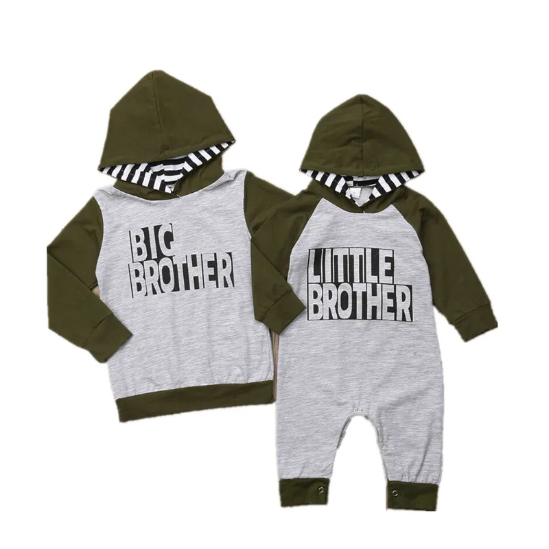 

2018 Casual Cotton Brother Baby Kid Boy Top Letter Long Sleeve Hoodies Hooded Romper Clothes Outfit