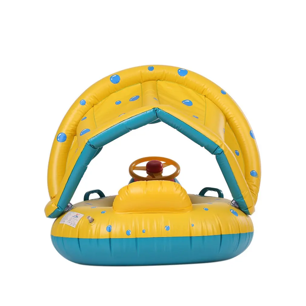 

nflatable Soft Baby Swimming Ring Pool Float Boat Rider with Detachable Sun Canopy Shade toy for Infant Toddler Kid Children