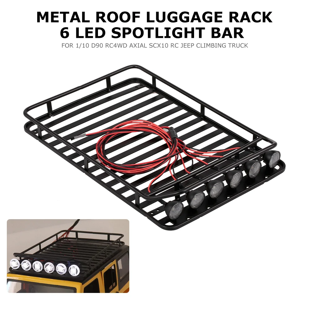 

Metal Roof Luggage Rack 4 LED Spotlight Bar for 1/10 D90 RC4WD Axial SCX10 RC Climbing Truck