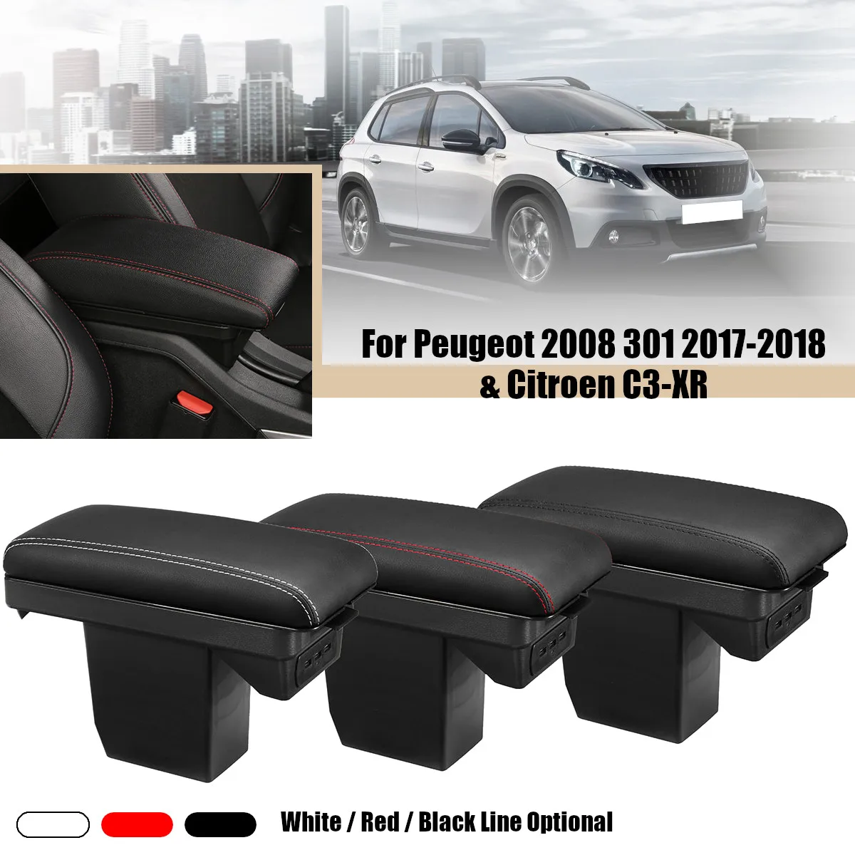 

armrest box for Citroen C3-XR Elysee armrest box Central Storage Box modification accessories For Peugeot 2008 301 2017-2018