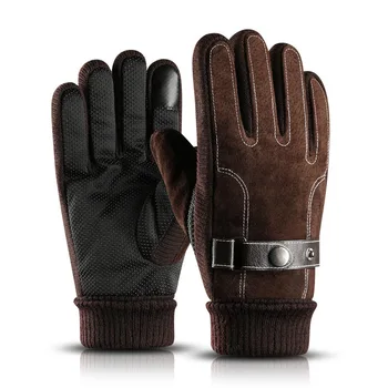 

Men Windproof Waterproof Bicycle Pigskin Slip Plus Velvet Thickening Gloves 2019 Winter Gloves Men Faux Suede Leather Full