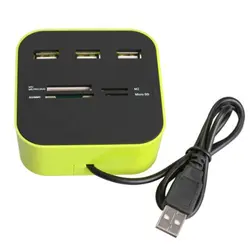 3 порта USB 2,0 HUB Multi-card Reader для Sd/mmc/m2/MS Mp-все в одном (зеленый)