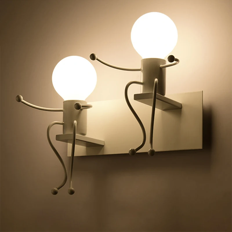

Modern Creative Wall Light Cute Cartoon Figure Man Shape Wall Sconce E27 Bulb Holder For Bedroom Children'S Room Restaurant