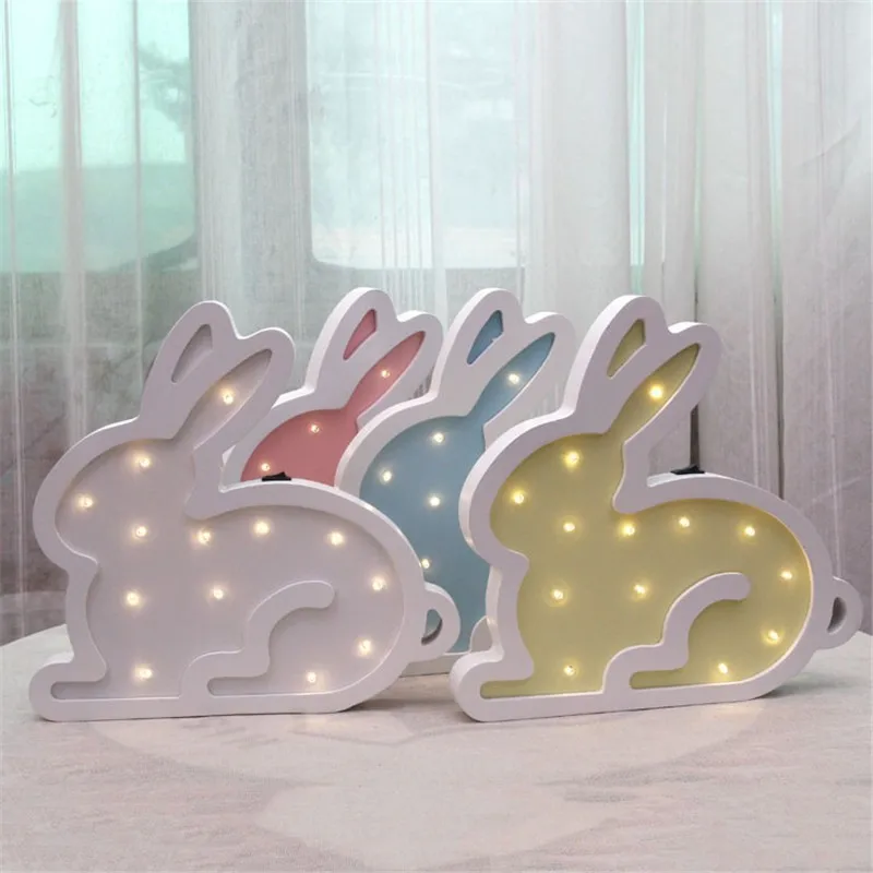 

INS Nordic LED Night Light Wooden Cute Cartoon Rabbit Children Room Table Lamp Originality Wall Lamps New Year Gift Hot Sale LED
