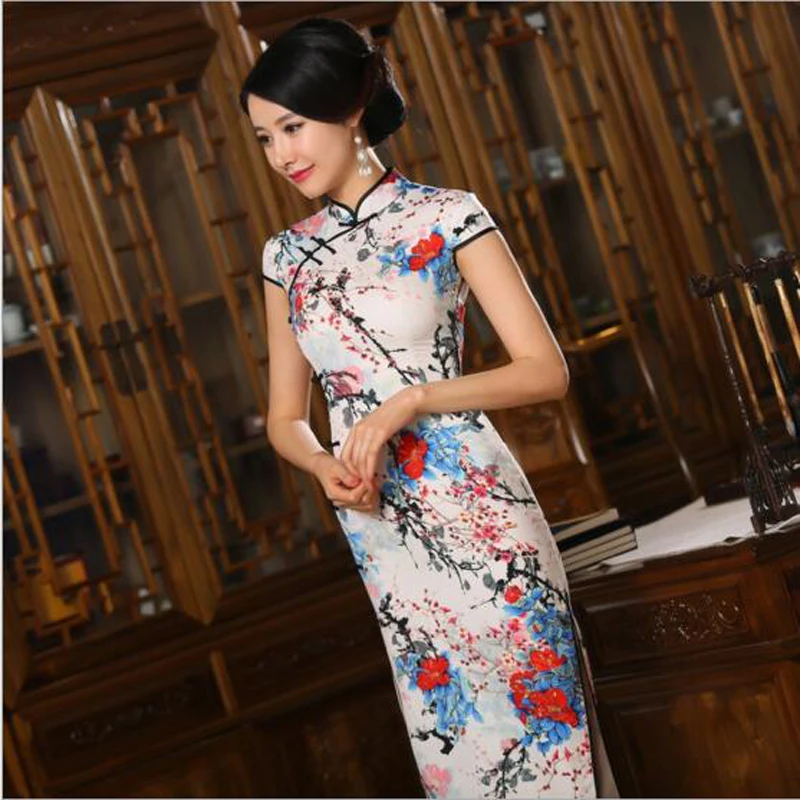 S 3XL Cinese Delle Donne di Seta Cheongsam Dell annata Floreale Lungo Qipao Cina Orientale di