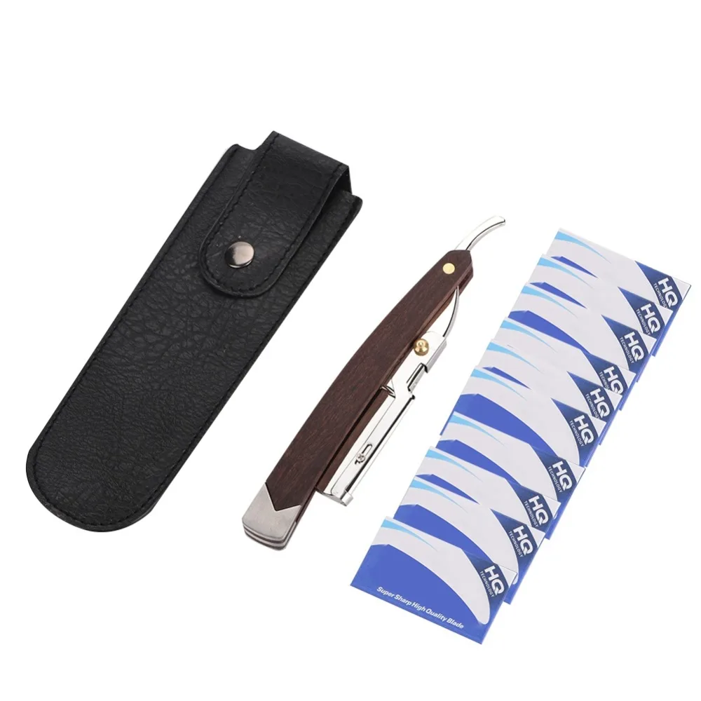 

1 Set Men Safety Straight Barber Edge Steel Alloy Razors Folding Shaving Knife Hair Removal Tools + 10pcs Blades Shaving Machine