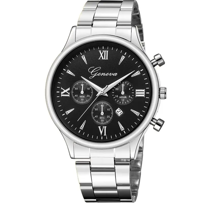 

GENEVA Watch men Stainless Steel Analog Quartz Wristwatch Ladies Female Fashion Minimalist Silver Hot Sale Watches