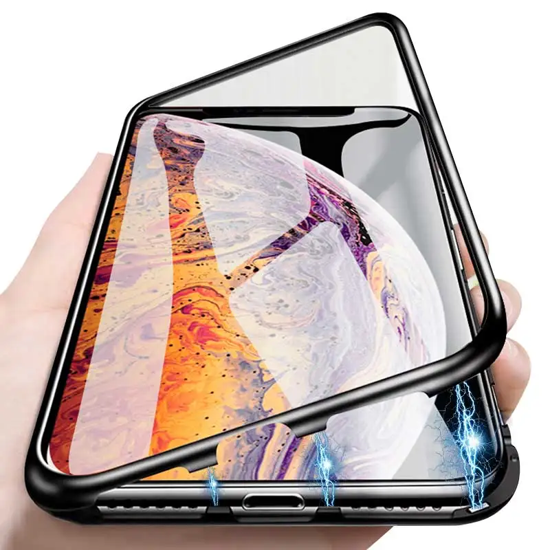 

Magnetic Adsorption Metal Case For iPhone XR XS MAX X 8 Plus 7 + Tempered Glass Magnet Back Cover for iPhone 7 6 6S Plus X Cases