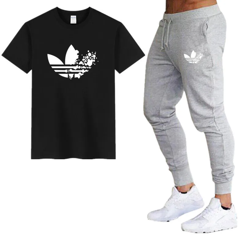 New  Brand Men Sets T Shirt Mens Cotton T Shirts+pants Summer Skateboard Casual Sets Boy Skate Tracksuit Gyms Fitness Sets