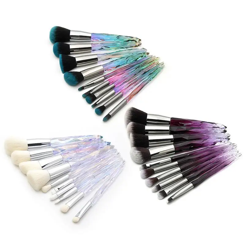 

10pcs Makeup Brushes Set Crystal Shiny Handle For Powder Foundation Blush Contours Highlighter Maquiagem Cosmestic Tool