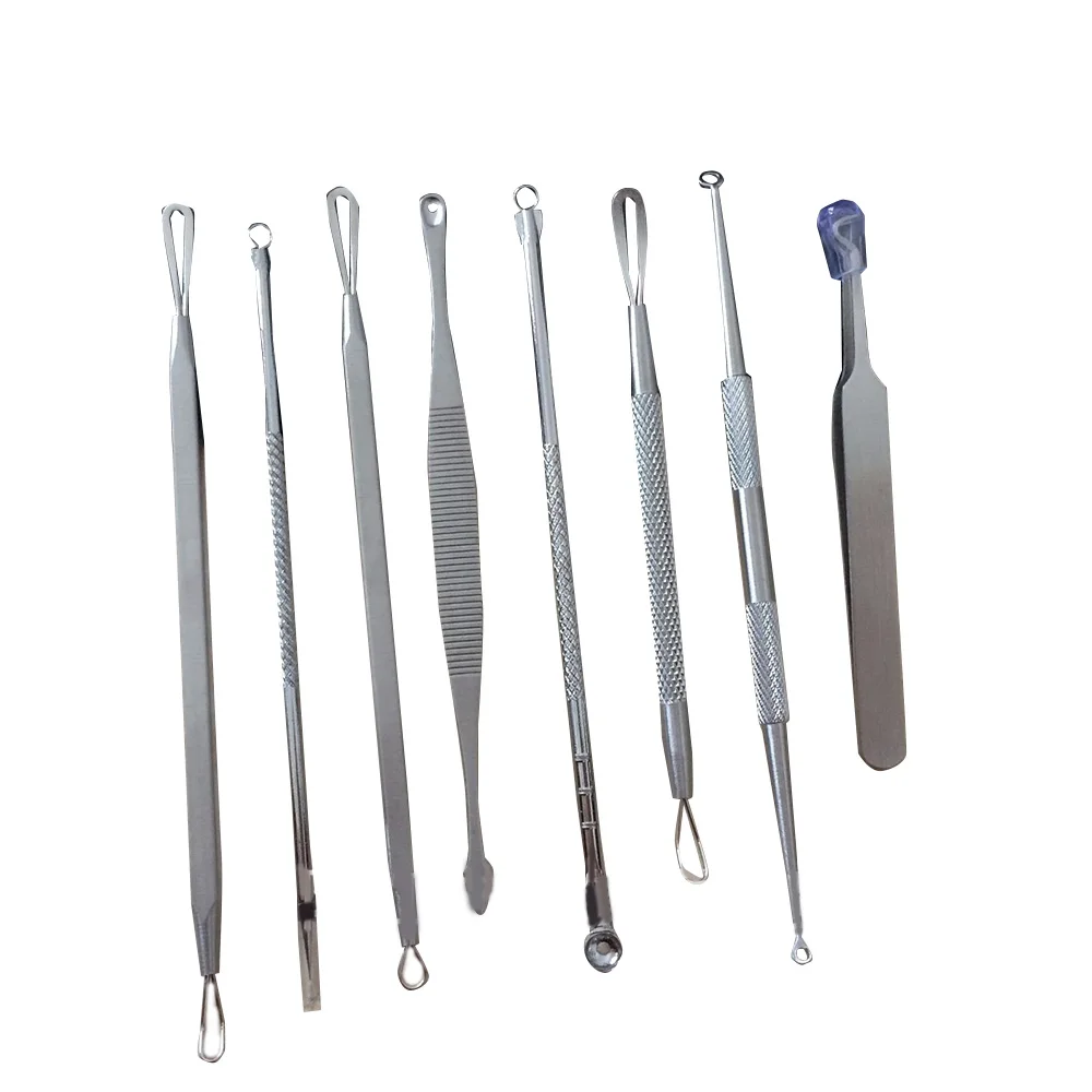 

8 Pcs Blackhead Remover Pimple Acne Clip Needle Tweezers Extractor Tool Set Removal Kit Treatment for Skin Cleaning