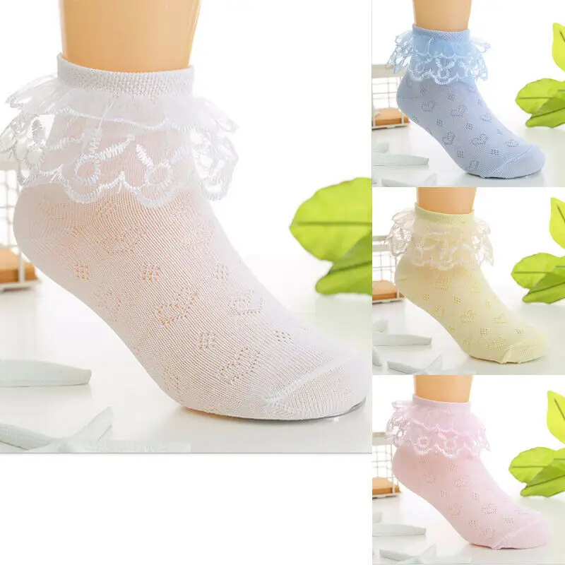 

2019 New Kid Toddler Baby Girls Ankle High Cute Lace Frilly Ruffle Cotton Princess Socks Big Bow White Socks
