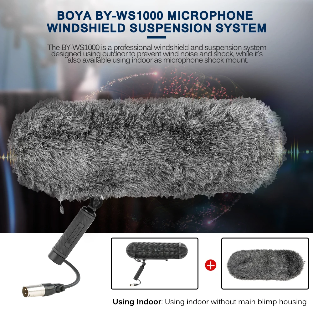 BOYA BY WS1000 микрофон Blimp система подвески лобового стекла с кабелем XLR для дробовика