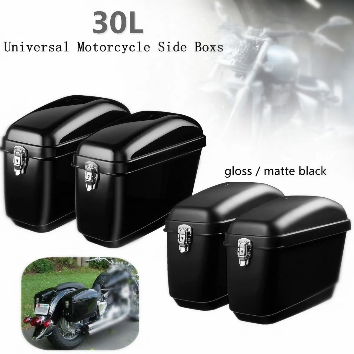Pair 30L Universal Motorcycle Luggage Tank Tail Bag Side Boxs Hard Case