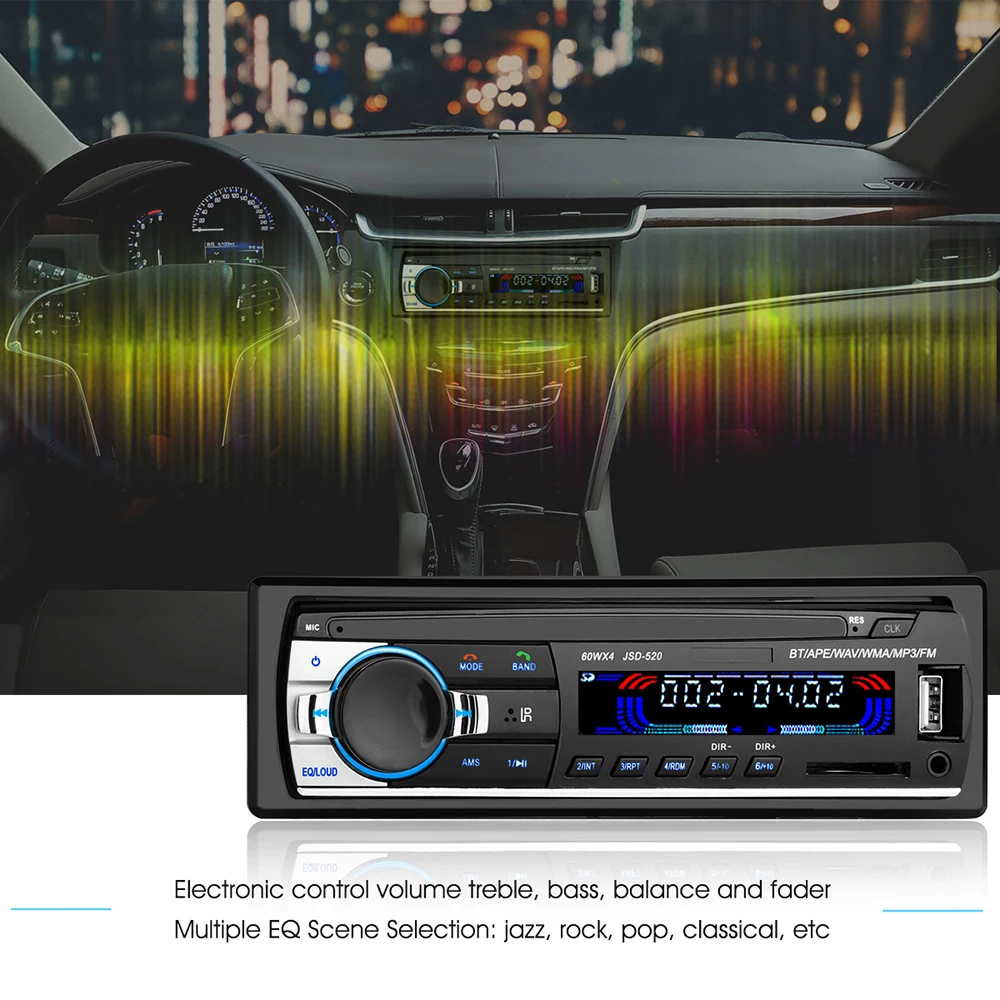 Powstro Bluetooth стерео аудио в тире FM MP3 радио плеер с AUX-IN SD USB DC 12 В MP3 MMC WMA для автомобиля радио плеер