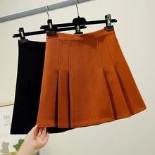 Плиссированная юбка в стиле преппи, однотонная, выше колена, мини длина, милая, с завышенной талией, осень