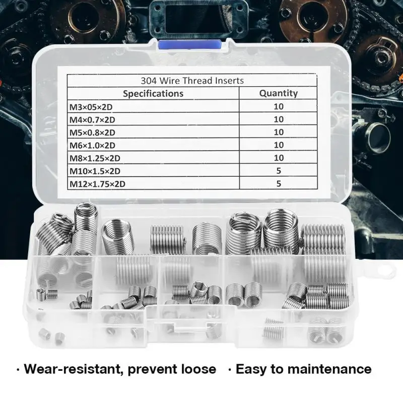 60 шт./компл. резьба вставка M3-M12 для восстановления резьбы вставить Нержавеющая сталь SS304 вставки спиральный провод винтовой резьбой вставки
