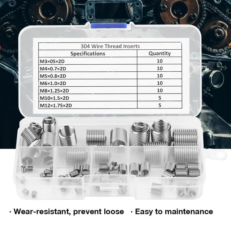 60Pcs/Set Screw Thread Insert M3 M12 Thread Repair Insert Stainless Steel SS304 Coiled Wire