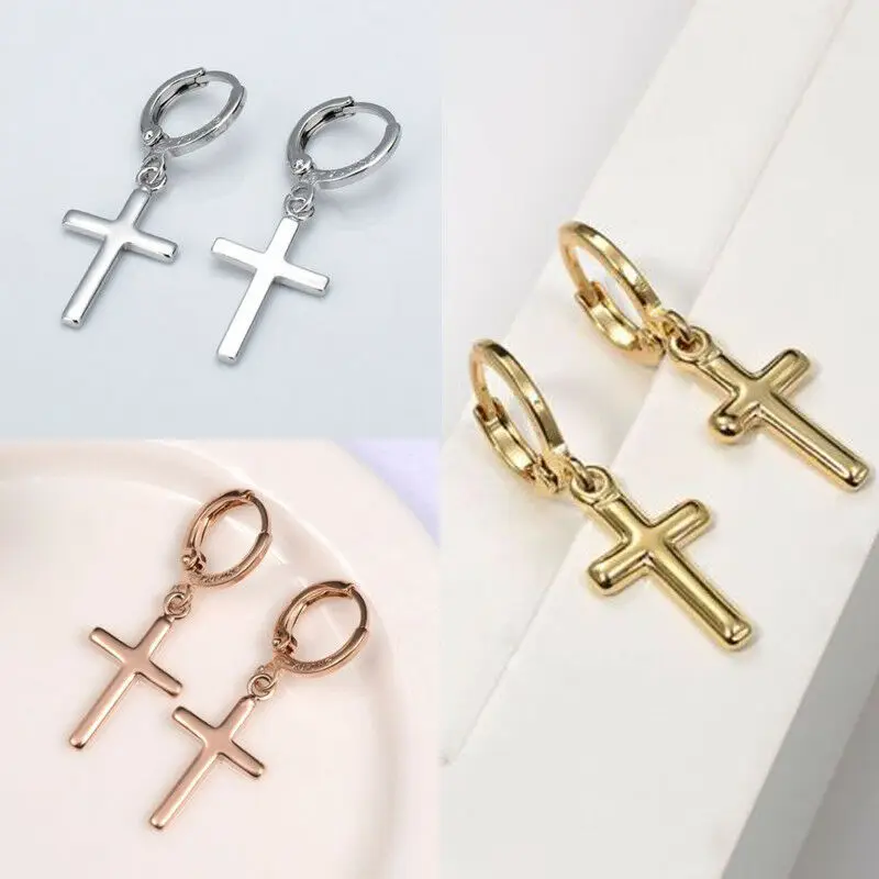 

Charms Earrings Cross Women's Hoop Dangle Fashion Jewelry