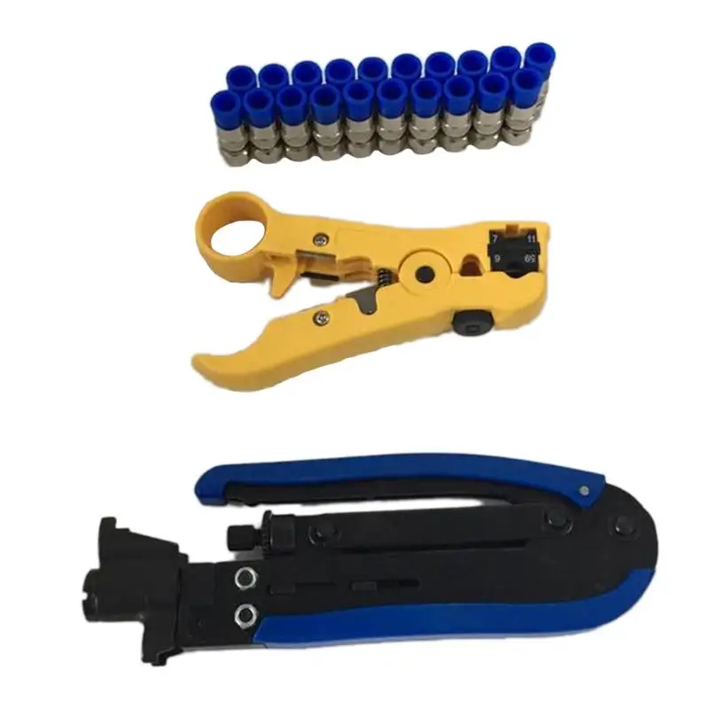 

1 Set Coaxial Compression Tool Adjustable RG6 RG59 RG11 75-5 75-7 Coaxial Cable Stripper With 20PCS F Compression Connectors