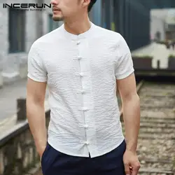 INCERUN китайский стиль рубашка мужская с коротким рукавом Стенд воротник Повседневная Slim Fit красивая рубашка мужская мода винтажные Топы Camisa