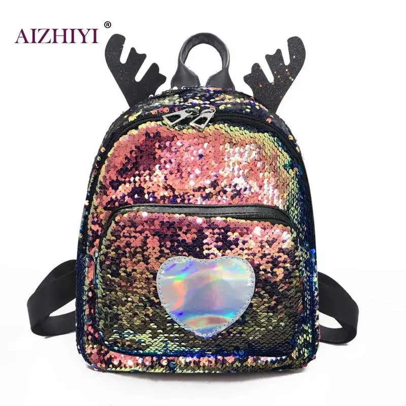 

Girls Fashion Bling Casual Heart Sequins Travel Backpacks Women Laser Glitter Small Shoulder School Bags mochila feminina