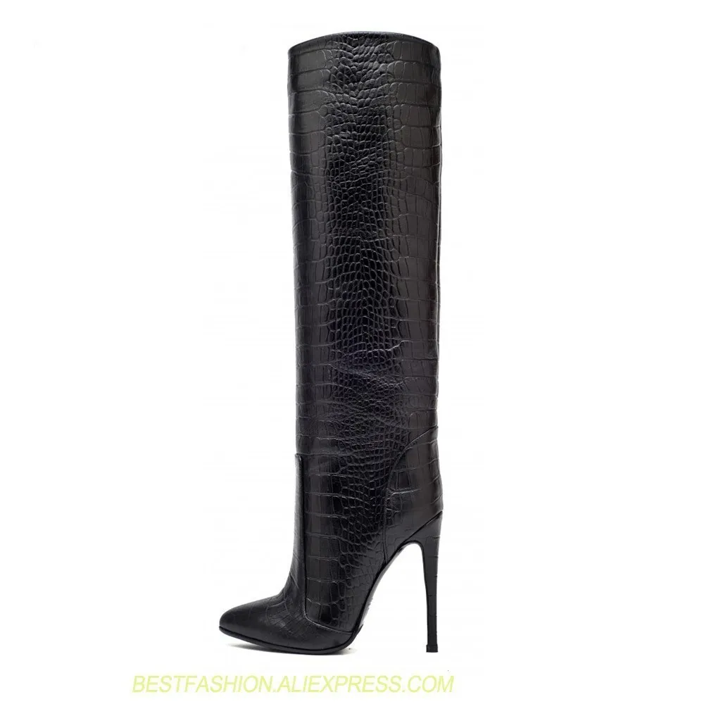 Del Negro Picture En Alto Vino Zapatos Mujeres Gris Cálido Botas Invierno Tacón Punta 46 Rodilla Picture Gran Gamuza Altas Pie Damas De Desliz Dedo Recto Tamaño Las as As zq5fAX