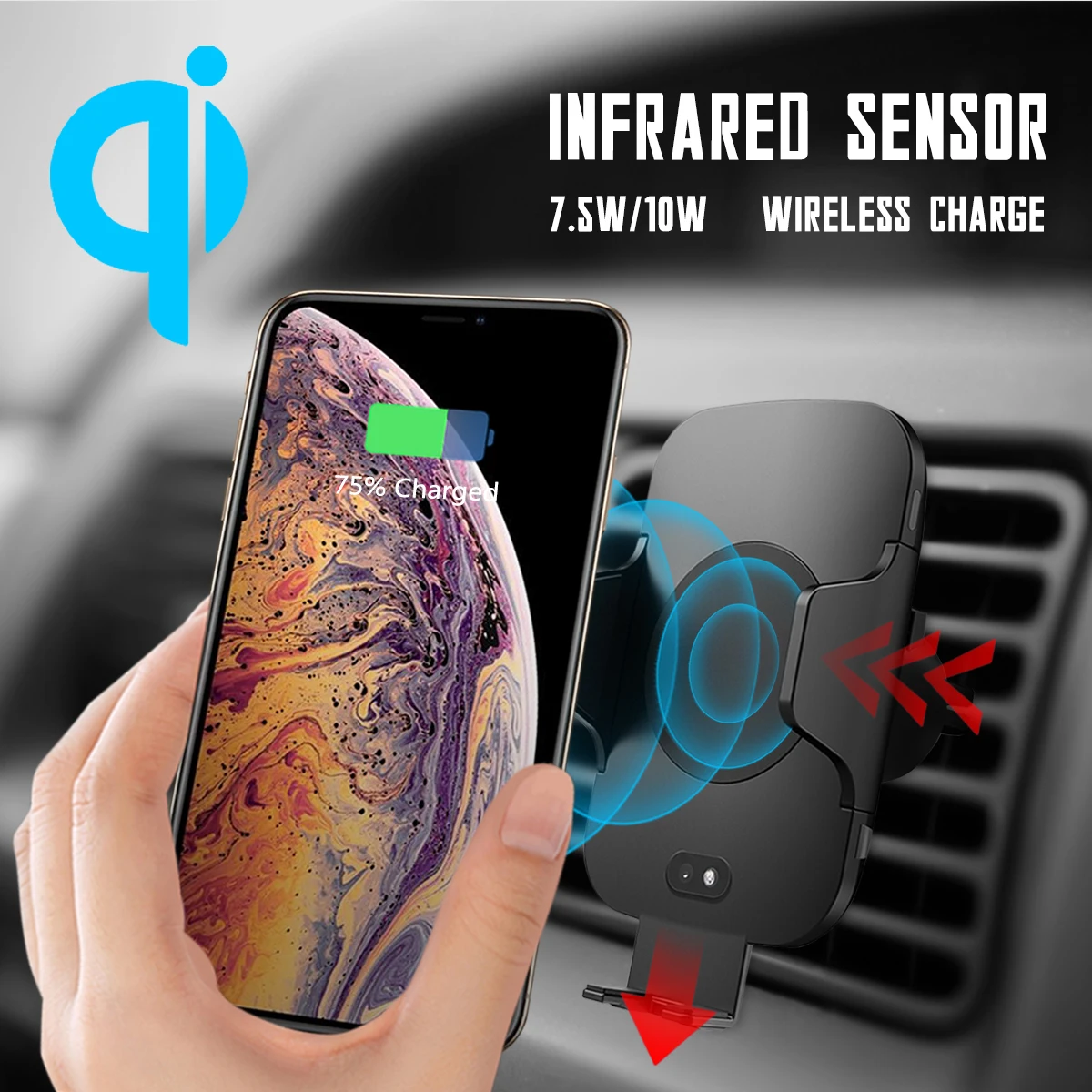 

C10 Infrared Induction QI Wireless Charger Intelligent Sensor Car Holder Stand for Samsung S9 S10+ S10e GPS Phone Holder Bracket