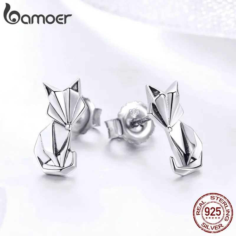 BAMOER хит продаж Настоящее серебро 925 пробы модные складные серьги гвоздики с