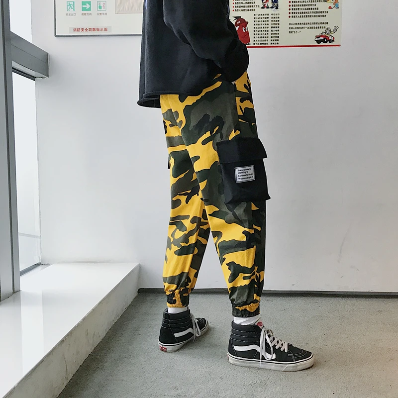 yellow camo trousers mens