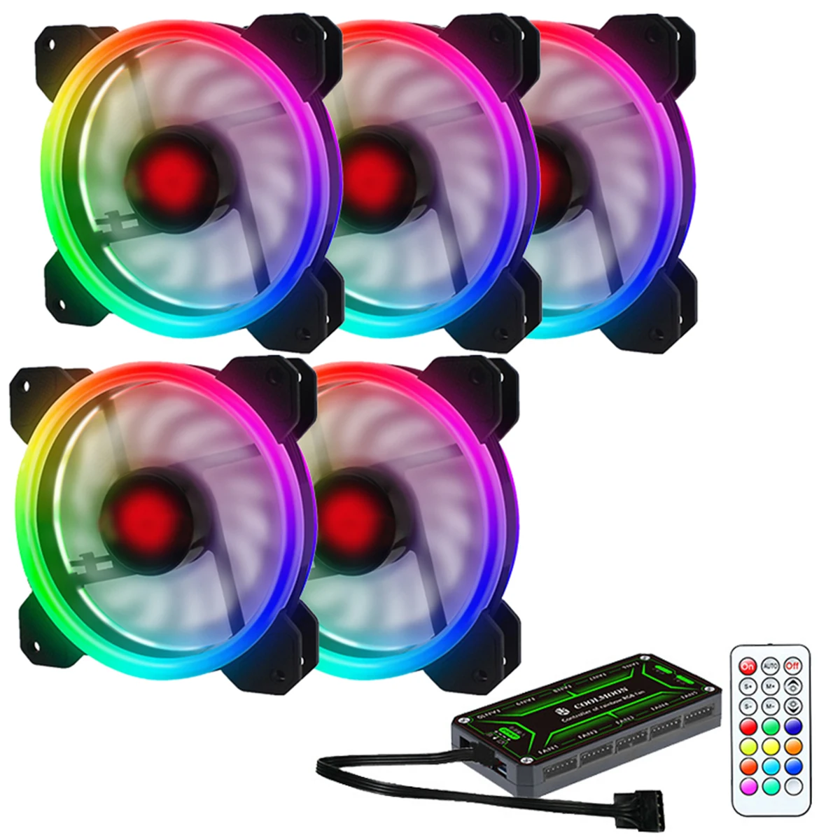 

SOONHUA Durable 5pcs RGB Cooling Fan Remote Control Set Colorful LED Ring Case Fan With Multiple Illumination Modes