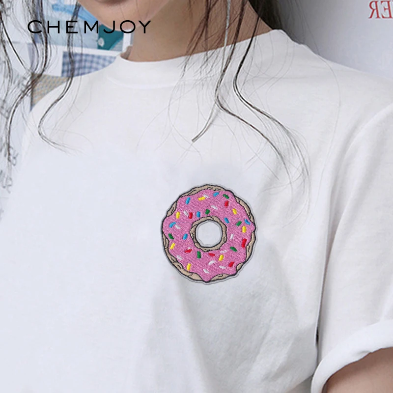 

Pink Doughnut Embroidery Patches Iron on Sticker for Clothes T-shirt Sew Applique DIY Accessory Ironing Patch for Clothing Badge