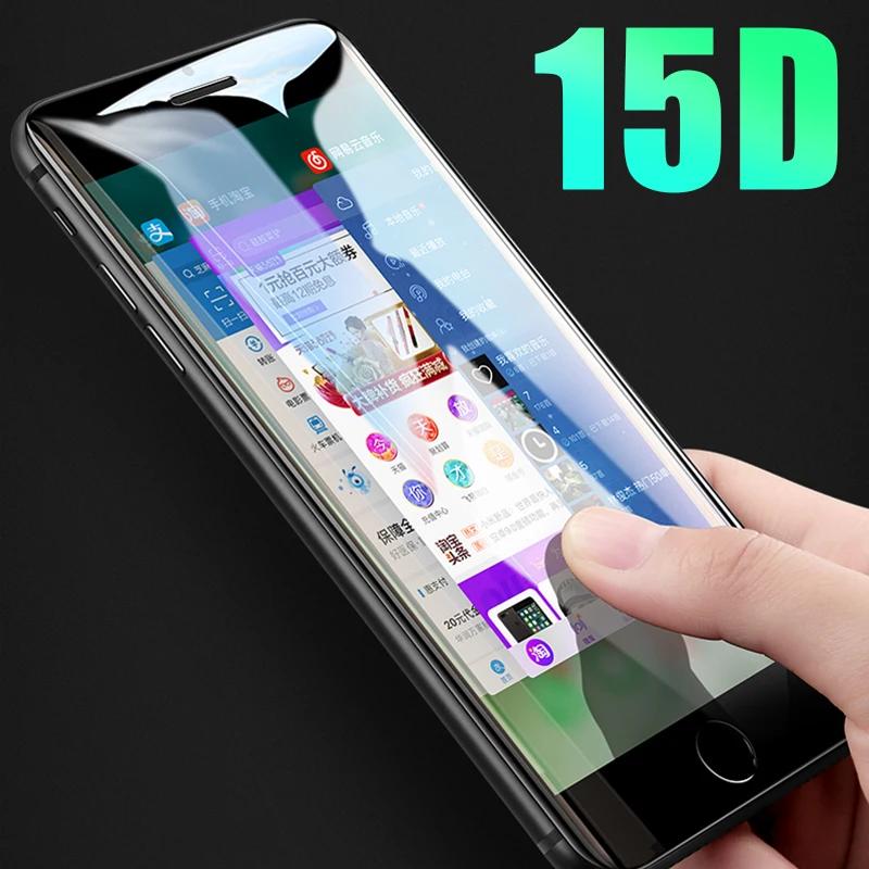 Защитное стекло 15D с полным покрытием для iPhone 6 6S 7 8 Plus закаленное X XR XS Max Защитная